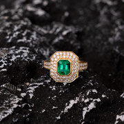 太府珠宝18k黄金钻(黄金钻，)石围镶天然阿富汗祖母绿戒指吉尔德证书沃顿绿