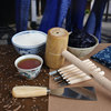 蓝染型糊染传统蓝印花布diy学习体验工具材料，包套装(包套装)防染糊刻模板