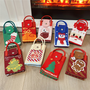 圣诞卡通韩版可爱mini针织手机包跨包小包包手拎包外出便携手机包