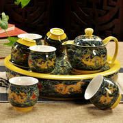 德化青花瓷器大茶壶 整套冰裂陶瓷茶盘双层茶杯 家用茶具套装