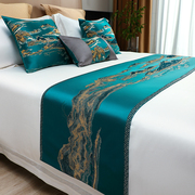 新中式床旗床尾巾山水提花床尾装饰布条，酒店宾馆床头软，靠包定制(包定制)