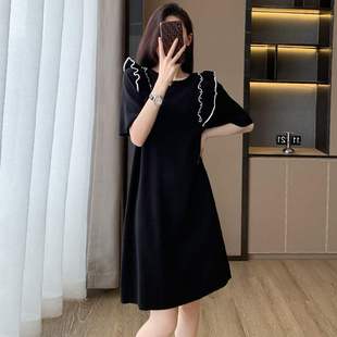 欧货短袖连衣裙女法式赫本风小个子气质洋气小黑裙2024夏季