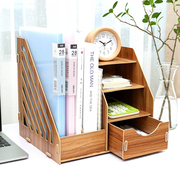 办公室用品桌面收纳盒子桌上创意木质书架a4抽屉式文件夹置物架子