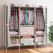 双人布衣柜(布衣柜)简易布艺，实木组装衣柜，收纳单人衣服柜子折叠成人挂衣橱