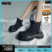 MIO米奥2023年冬季圆头高跟切尔西靴牛皮革潮流厚底短筒靴女靴