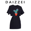 DAIZZEI~小个子甜酷风短袖连衣裙女2022夏立体装饰露背T恤裙