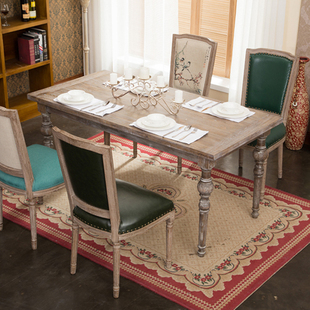 美式乡村餐桌组合实木桌，复古做旧拉丝松木，餐桌茶几餐厅简约长方桌