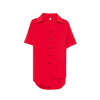 红色翻领短袖不规则打底衫纯色2021开衫女雪纺气质通勤欧美单排扣