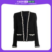 欧洲直邮BALMAIN 女士黑色羊毛珠饰装饰短款外套 YF1SK065PB2