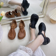 广州高货复古真皮中空女凉鞋2024年夏季洋气，小跟软牛皮女鞋