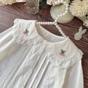 宝宝蕾丝花边衬衫纯棉，洋气女童棉衬衣白色，2024年春季儿童上衣