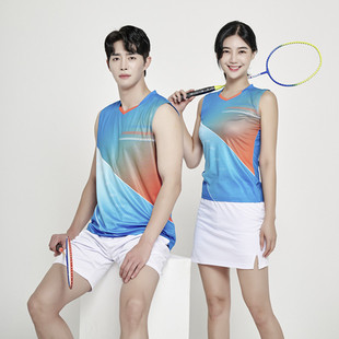 无袖羽毛球服男女情侣套装，透气运动训练速干跑步网球背心比赛t恤