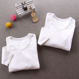 2件女童t恤四季款婴幼儿纯白色，内衣纯棉男宝长袖儿童圆领上衣打底