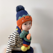 日本宝宝帽子可爱婴儿毛线帽，围巾套装冬天男女童帽保暖儿童套头帽