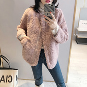 粉红色加厚羊羔毛外套(毛外套，)女冬季皮毛，一体毛绒上衣2022欧货欧洲站