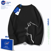 NASA猫咪长袖T恤男女款宽松纯棉2023春秋潮流ins内搭打底上衣