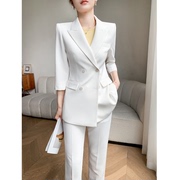 白色西装套装女2024夏薄款高级感小个子职业气质休闲西服外套