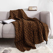 轻奢办公室欧美F字母网红复古双面针织保暖毛毯沙发样板房装饰毯