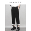RAYSHOW原创设计 英伦复古撞色卷边休闲裤 辑明线宽松直筒九分裤