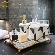 黑格尔现代陶瓷卫浴五件套装，漱口杯牙刷架牙具，乳液瓶酒店洗漱用品