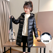 女童轻薄羽绒服2024韩版中长款保暖白鸭绒外套大儿童洋气冬装