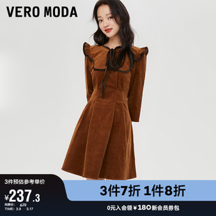 Vero Moda奥莱连衣裙子春秋复古淑女灯芯绒收腰公主裙女