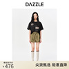 dazzle地素奥莱春季黑色小众，不对称设计感复古印花短袖t恤女