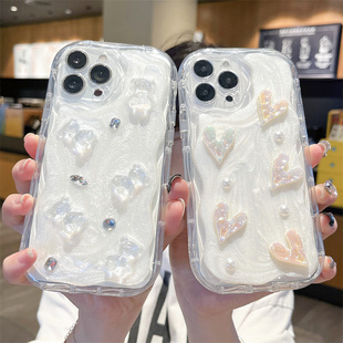 珠光奶油胶立体小熊适用iphone13手机壳14proMAX苹果12彩镀爱心华为mate50可爱P60art荣耀90珍珠nova8水钻7se