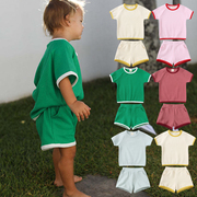 儿童套装夏季男童短袖短裤纯色棉夏装女童运动两件套中小童衣服