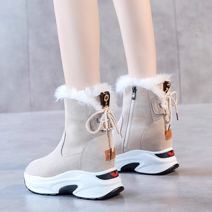 内增高雪地靴女2023冬季皮毛一体厚底，加绒加厚防滑保暖棉鞋子