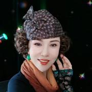蕾丝小贝雷帽遮白发绣脸型欧美复古蝴蝶结礼帽时尚，发箍韩国风(韩国风)发饰