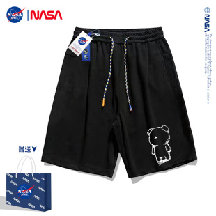 NASA联名夏季黑色小熊短裤男2022宽松休闲运动裤潮牌5分裤子