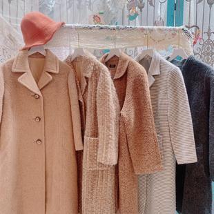 好面料日本制古着vintage复古纯色羊驼毛羊毛呢子厚实大衣外套