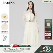 芭蒂娜白色连衣裙春季时尚减龄收腰显瘦高级镂空衬衫裙
