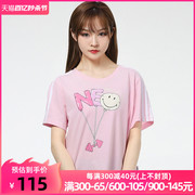 阿迪达斯NEO女装粉色印花运动休闲短袖舒适透气圆领T恤H61983