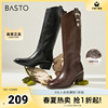 百思图冬季新款时尚户外街头潮流骑士靴粗跟女长靴A5063DG4