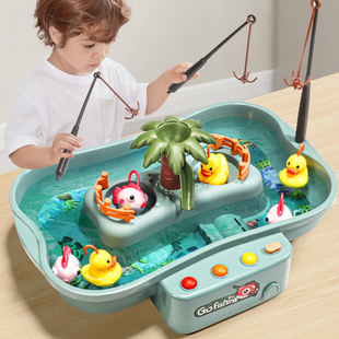 儿童钓鱼玩具池可放水小黄鸭，套装电动旋转灯光音乐益智宝宝男女孩