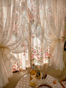 法式复古大花纯棉印花布纱，一体蕾丝风，透光不透人半遮光双层窗帘