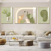 平安吉象如意客厅装饰画大象绿植沙发背景墙壁画奶油高级感三联画
