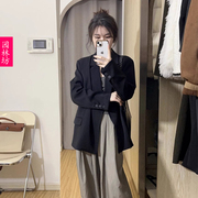 黑色服西装外套女学生小个子上衣2023春秋高级小众设计感宽松西服