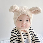 小兔子耳朵帽子女童婴儿可爱毛绒帽(毛，绒帽)宝宝，冬天护耳帽冬季套头帽