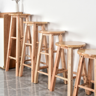 高脚凳实木高凳子(高凳子)吧台，用吧椅原木，吧台凳梯凳酒吧椅子家用餐桌凳子