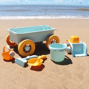 儿童海边沙滩车玩具套装决明子宝宝，拖车海滩挖沙铲子，玩沙子桶工具