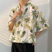 沙滩衬衫男士短袖美式夏威夷风碎花衬衣潮流痞帅半袖百搭衣服夏季