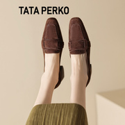 TATA PERKO联名福鞋女小皮鞋磨砂皮单鞋法式复古小众设计感
