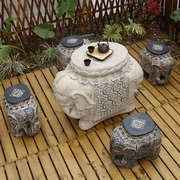 大象茶几套装创意坐墩，新中式茶台别墅院子，装饰仿石雕摆件阳台茶桌