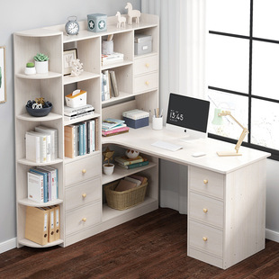 转角书桌书架组合小户型简易电脑桌家用卧室学生，学习桌书柜一体桌