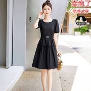 名牌真丝桑蚕丝连衣裙，女装夏季2023年杭州大牌小个子黑色裙子