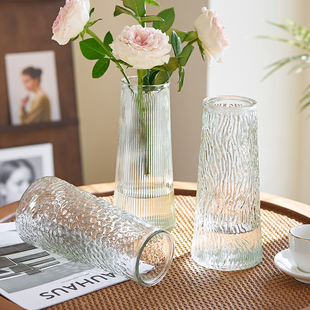玻璃花瓶摆件客厅现代简约ins风，插花高富贵竹鲜花透明水养大花瓶