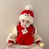 婴儿帽子围巾套装红色，新年针织帽婴幼儿男女宝宝过年周岁套头帽潮